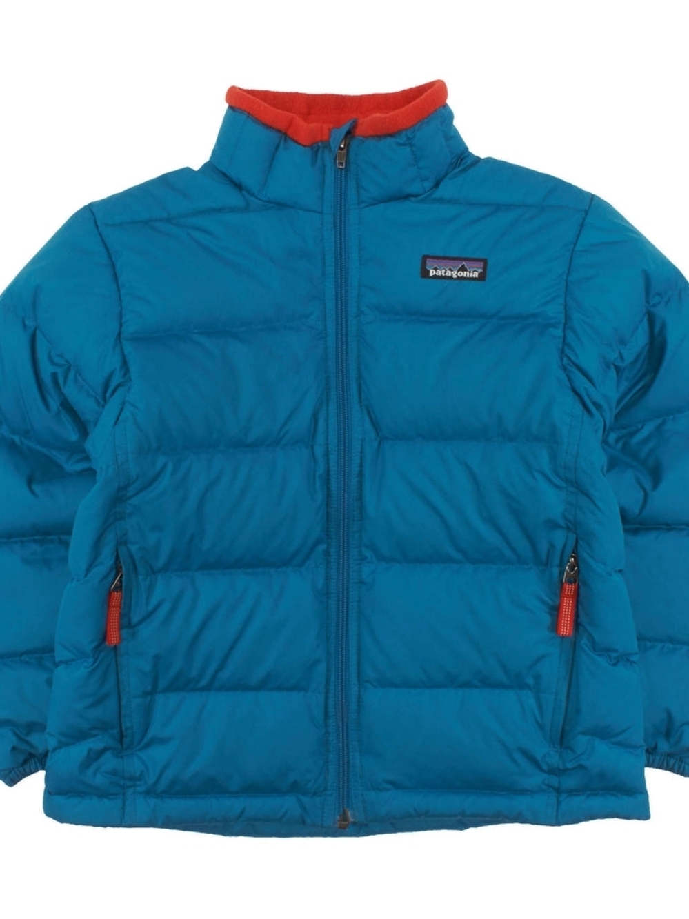 Patagonia Blue Puffy Jacket with Red Accents